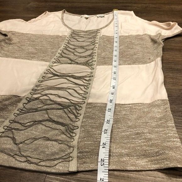 Miss Me Cold Shoulder Blouse Shirt Ball Chain Grunge Detail S SM Small Cream Tan - Picture 11 of 11